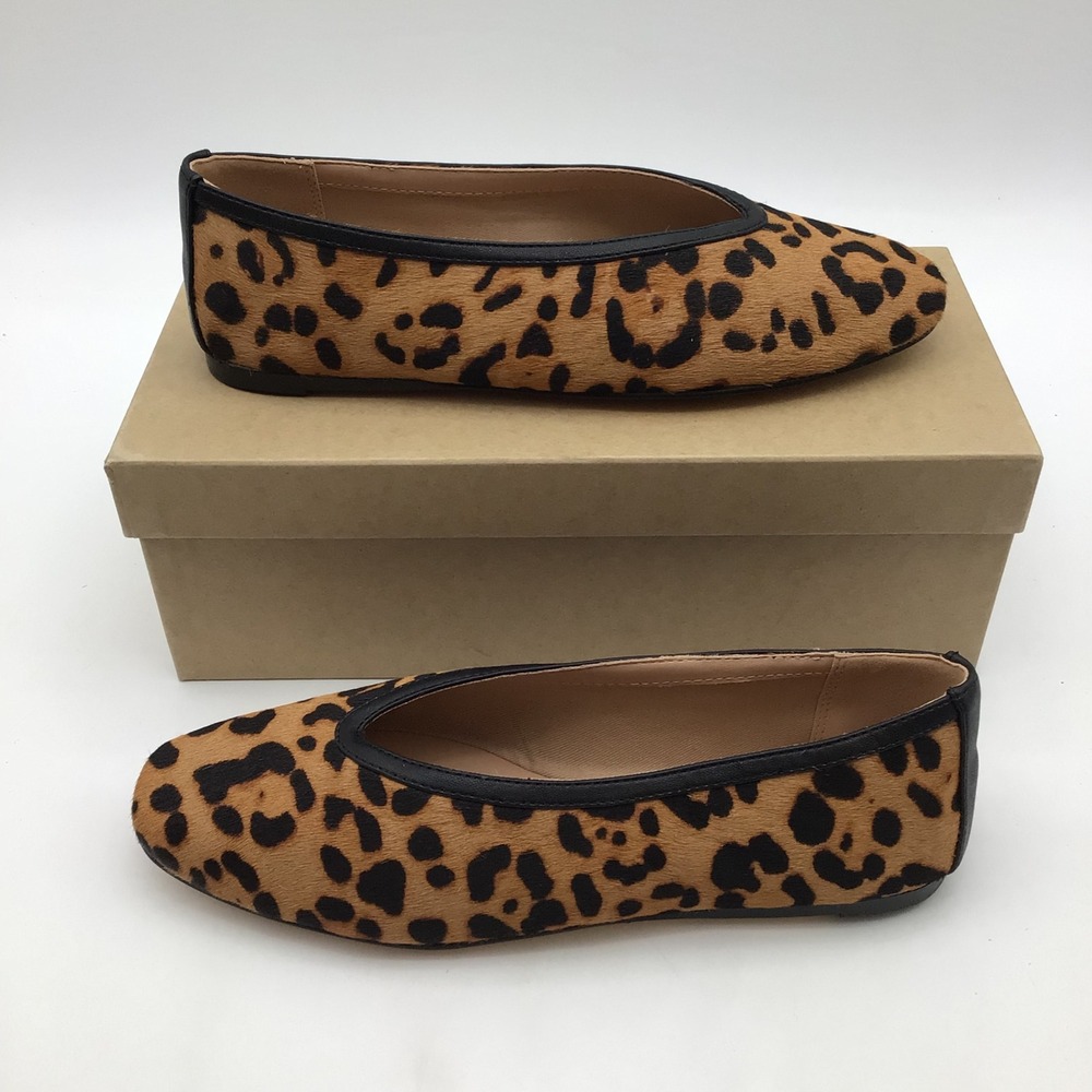 Steve Madden Leni Leopard Print Cow Hair Square Toe Ballet Flats Size 7.5 M NEW